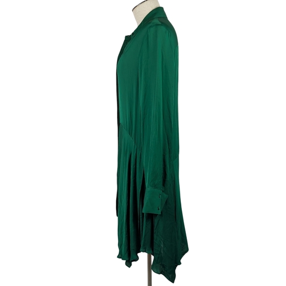 alice+olivia Avita Shirtdress Long Sleeve Above Knee Asymmetric Hem Green M NWT - Picture 11 of 14